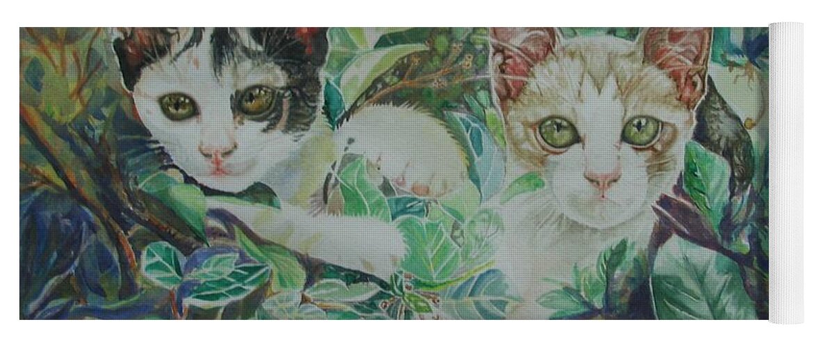 Cats Yoga Mat featuring the painting The Sisters by Sukalya Chearanantana