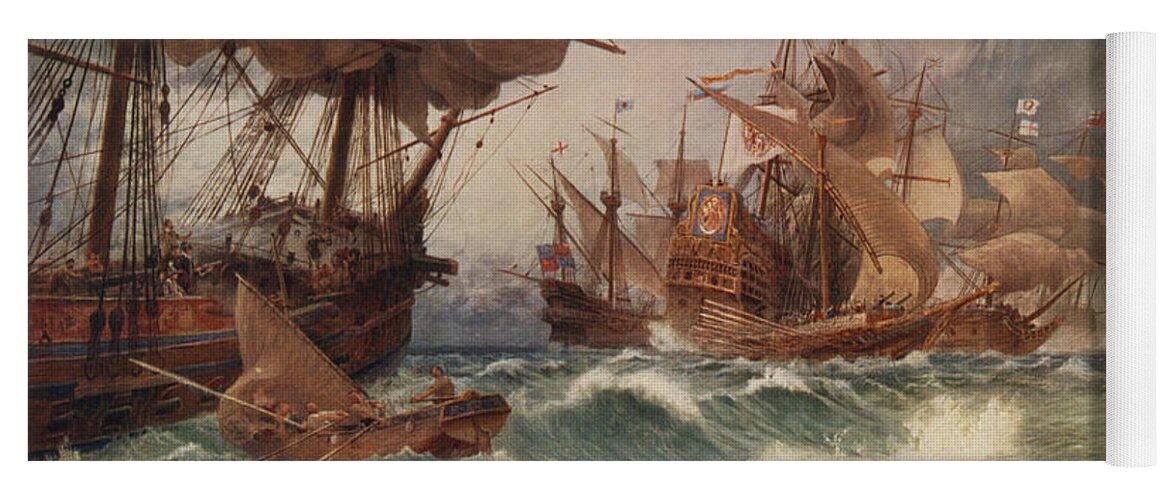 Sir Francis Drake Yoga Mat featuring the painting The Spanish Armada by English School