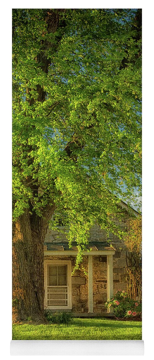Cottage Yoga Mat featuring the photograph The Stone Cottage On A Spring Evening by Lois Bryan