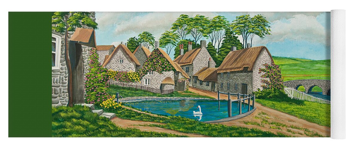 English Painting Yoga Mat featuring the painting The Village Pond in Wroxton by Charlotte Blanchard
