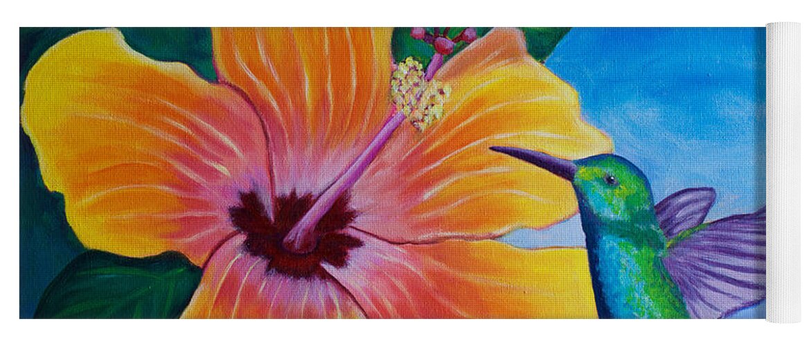 Hibiscus Flower Yoga Mat featuring the painting The Visitor by Laura Forde
