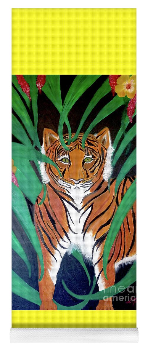 Tiger Yoga Mat featuring the painting The Wild One by Artist Linda Marie