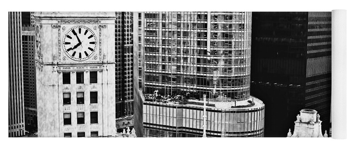 The Wrigley Building Yoga Mat featuring the digital art The Wrigley in BW by Mary Pille