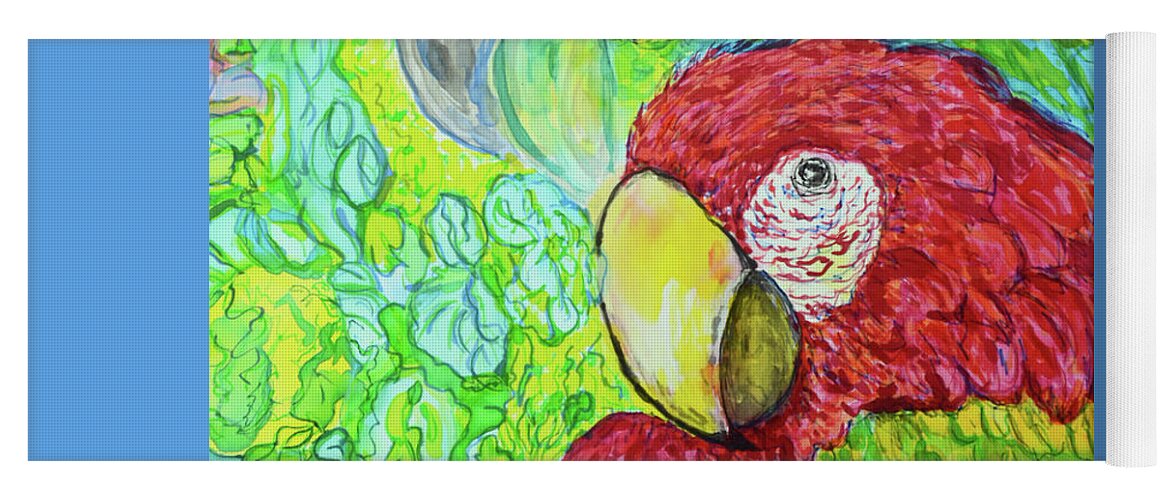 Silk Painting Birds Macaws Yoga Mat featuring the painting Three Amigos by Susan Moody