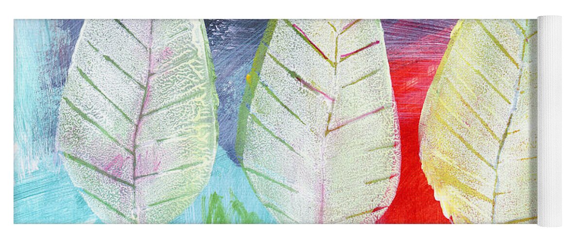 Abstract Yoga Mat featuring the painting Three Leaves Of Good by Linda Woods