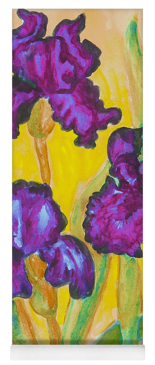 Iriis Yoga Mat featuring the painting Three purple irises, watercolor by Irina Afonskaya