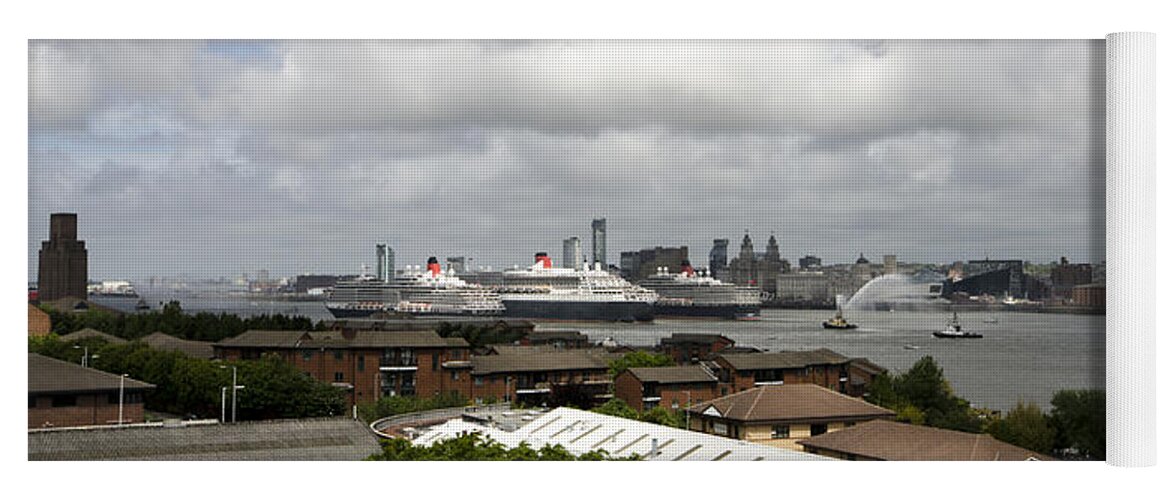 Cunard Yoga Mat featuring the photograph Three Queens on the Mersey by Spikey Mouse Photography