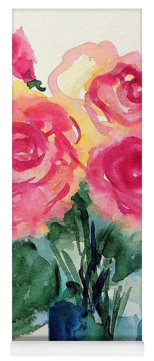 Flower Yoga Mat featuring the painting Three Roses In The Vase by Britta Zehm