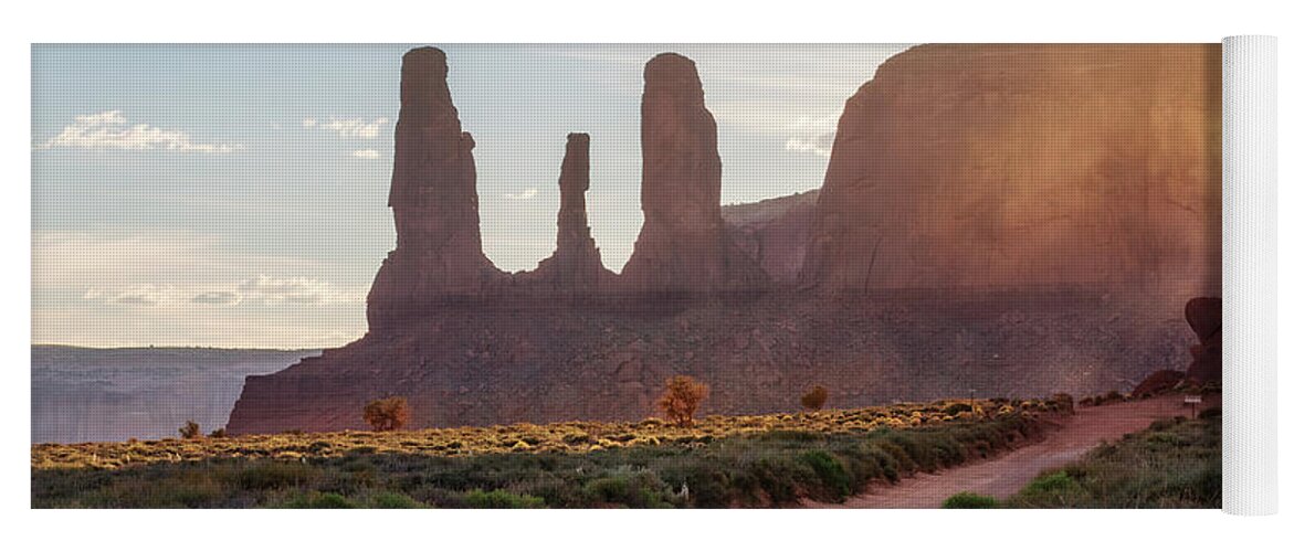 Abstract Yoga Mat featuring the photograph Three Sisters at Monument Valley by Alex Mironyuk