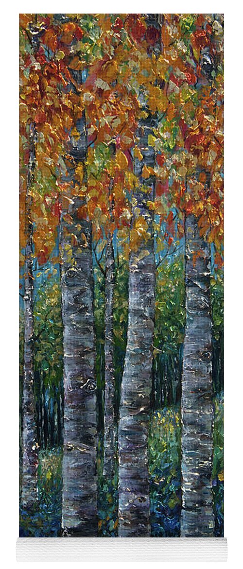 Leaf Yoga Mat featuring the painting Through The Aspen Trees Diptych 2 by O Lena