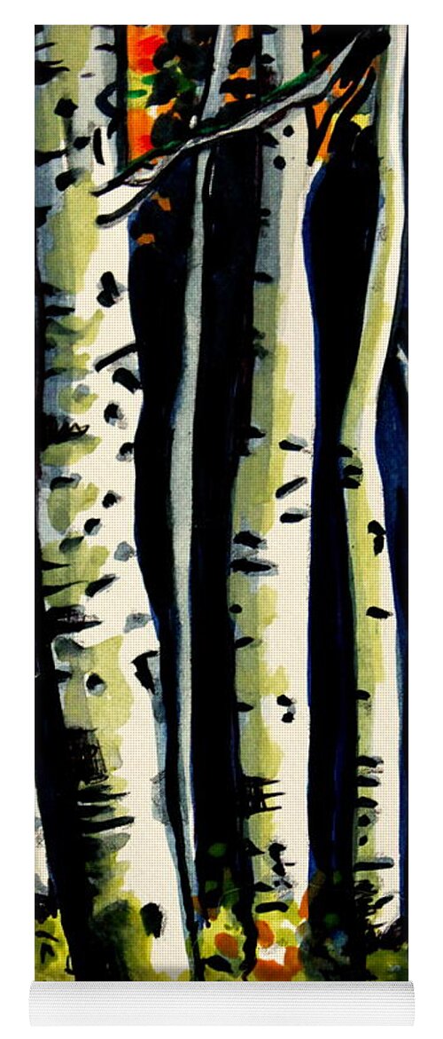 Trees Yoga Mat featuring the painting Through the Midnight Birch Trees by Elizabeth Robinette Tyndall