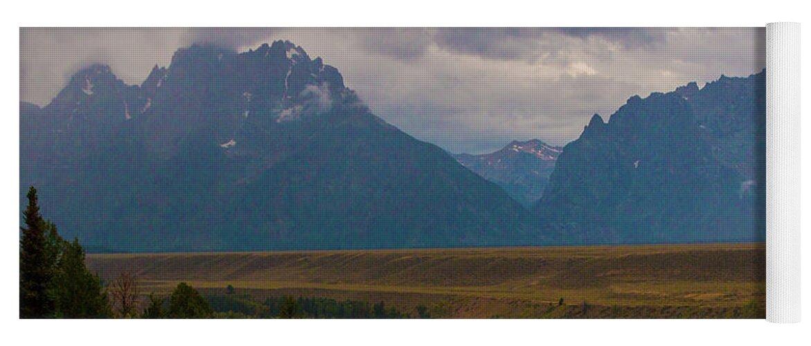 Storm Yoga Mat featuring the photograph Thunder in the Tetons by Laddie Halupa