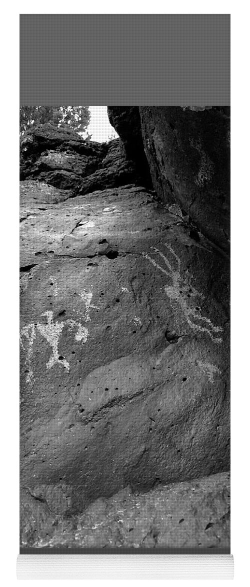 Petroglyphs Yoga Mat featuring the photograph Thunderbird Kokopelli b/w by Glory Ann Penington