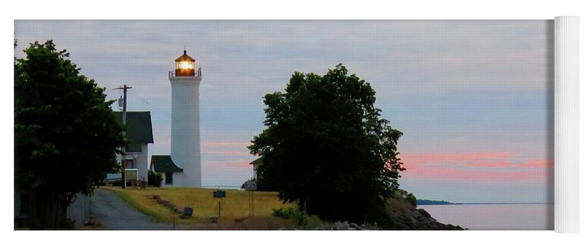 Cape Vincent Yoga Mat featuring the photograph Tibbetts Point Light Sunset by Dennis McCarthy