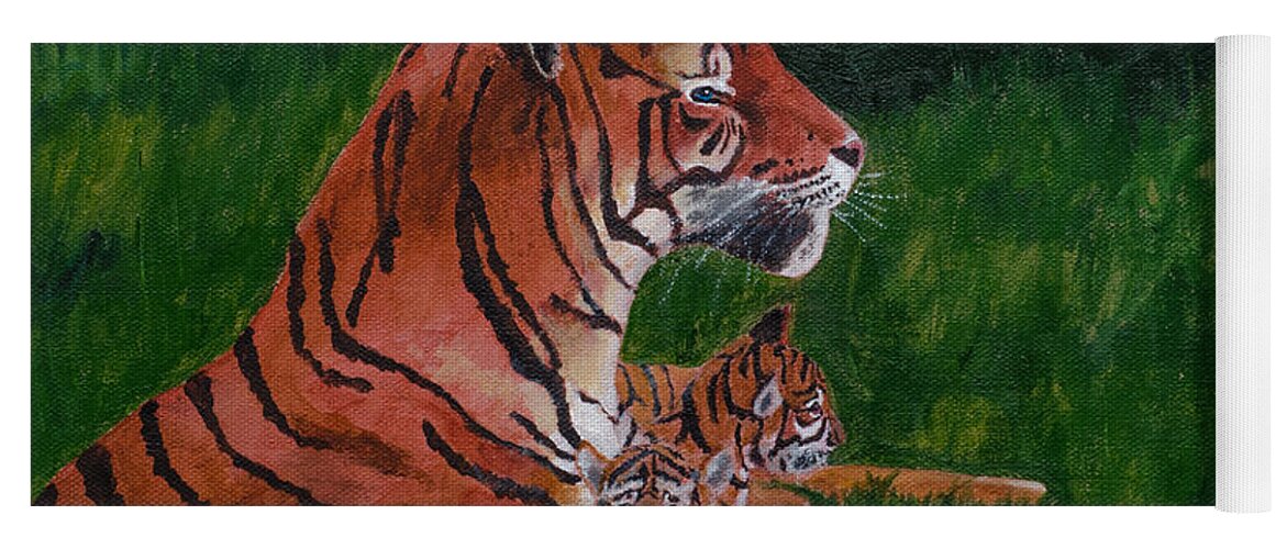 Tiger Yoga Mat featuring the painting Tiger Family by Laurel Best