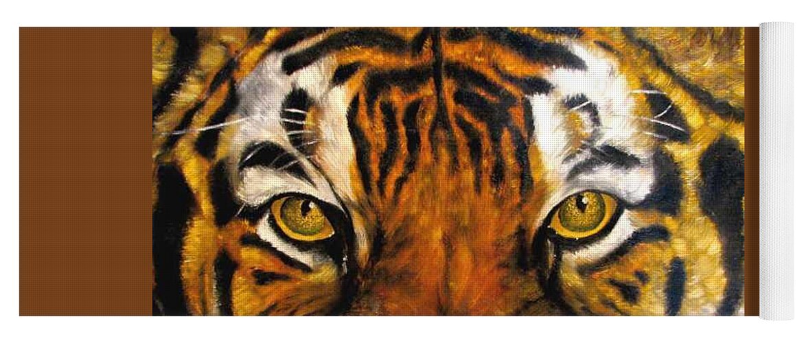Tiger Yoga Mat featuring the painting Tiger mask original oil painting by Natalja Picugina