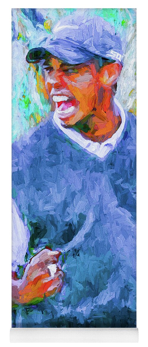 Tiger Woods Yoga Mat featuring the photograph Tiger One Two Three Painting Digital Golfer by David Haskett II