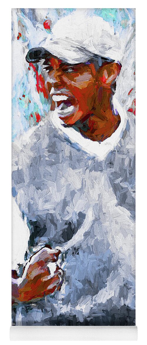 Tiger Woods Yoga Mat featuring the photograph Tiger Woods One Two Red Painting Digital by David Haskett II