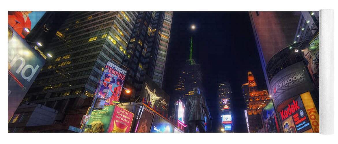 Art Yoga Mat featuring the photograph Times Square Moonlight by Yhun Suarez