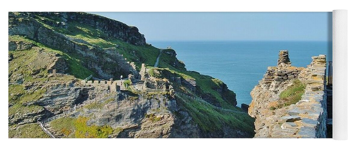 Tintagel Yoga Mat featuring the photograph TIntagel Castle Island by Richard Brookes