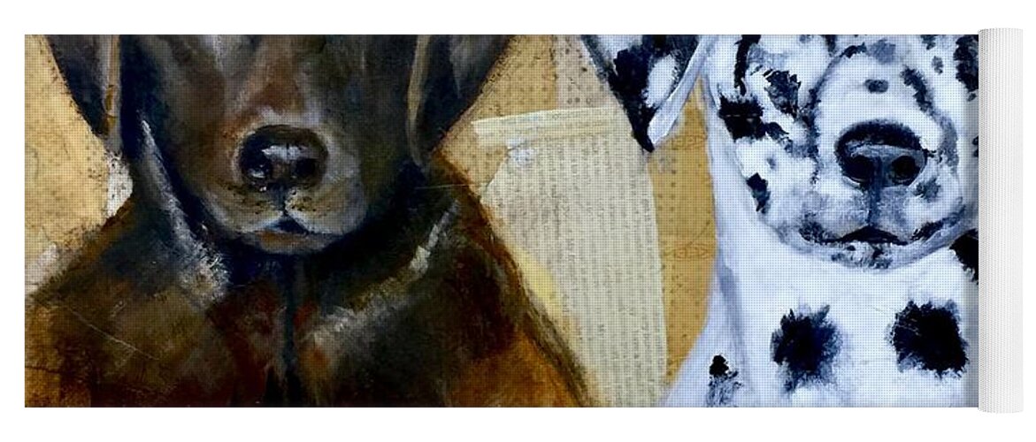 Dog Yoga Mat featuring the mixed media Together by Janet Visser