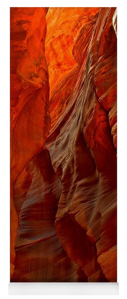 Slot Canyon Yoga Mat featuring the photograph Towering Fiery Walls by Adam Jewell