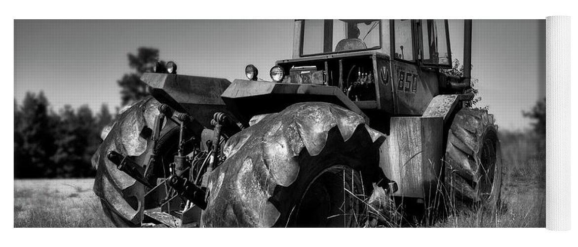 Black And White Yoga Mat featuring the photograph Tractor In The Countryside by Ester McGuire