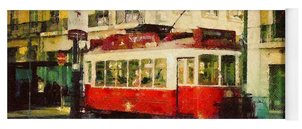 Painting Yoga Mat featuring the painting Tram in Lisbon by Dimitar Hristov