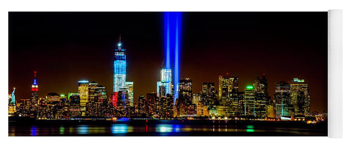 9-11 Yoga Mat featuring the photograph Tribute in Light from Bayonne by Nick Zelinsky Jr