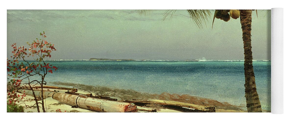Shore; Exotic; Palm Tree; Coconut; Sand; Beach; Sailing Yoga Mat featuring the painting Tropical Coast by Albert Bierstadt