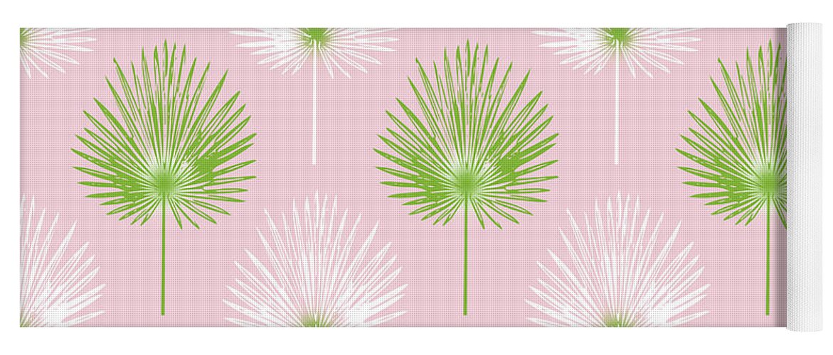 Tropical Yoga Mat featuring the mixed media Tropical Leaves on Pink 2- Art by Linda Woods by Linda Woods