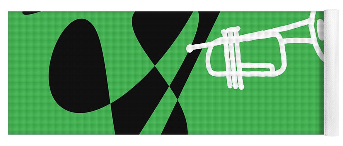 Jazzdabri Yoga Mat featuring the digital art Trumpet in Green by David Bridburg