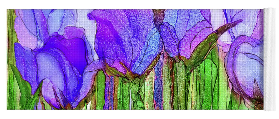 Carol Cavalaris Yoga Mat featuring the mixed media Tulip Bloomies 3 - Purple by Carol Cavalaris