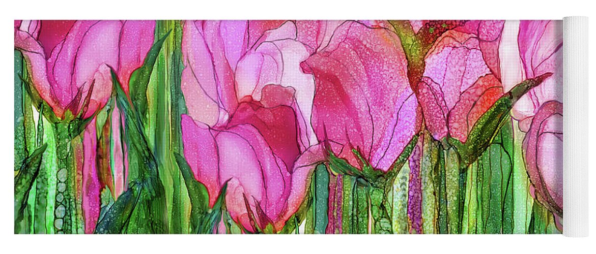 Carol Cavalaris Yoga Mat featuring the mixed media Tulip Bloomies 4 - Pink by Carol Cavalaris