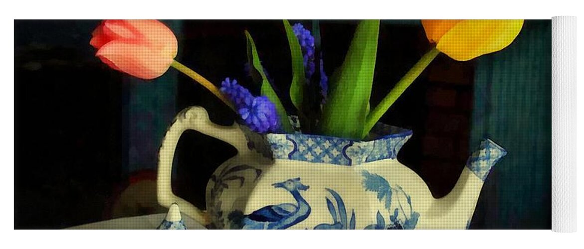 Still Life Yoga Mat featuring the painting Tulip Teapot by RC DeWinter