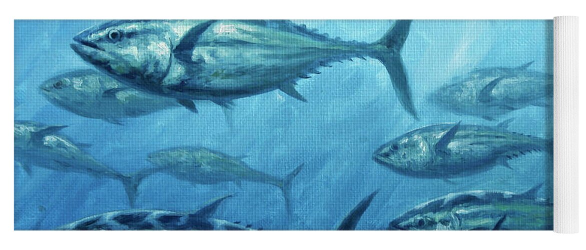 Tuna School Yoga Mat featuring the painting Tuna School by Guy Crittenden
