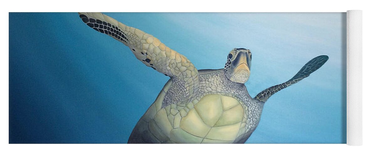 Deep Sea Ocean Water Animal Nature Turtle Illustration Blue Oil Yoga Mat featuring the painting Turtle's Glory by Torrence Ramsundar