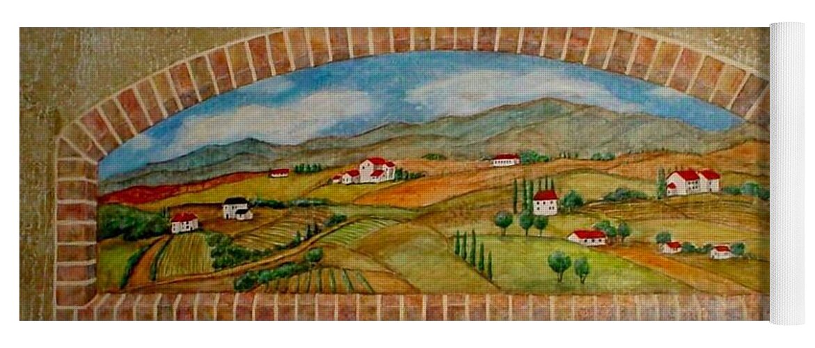 Mural Yoga Mat featuring the painting Tuscan Scene Brick Window by Anita Burgermeister