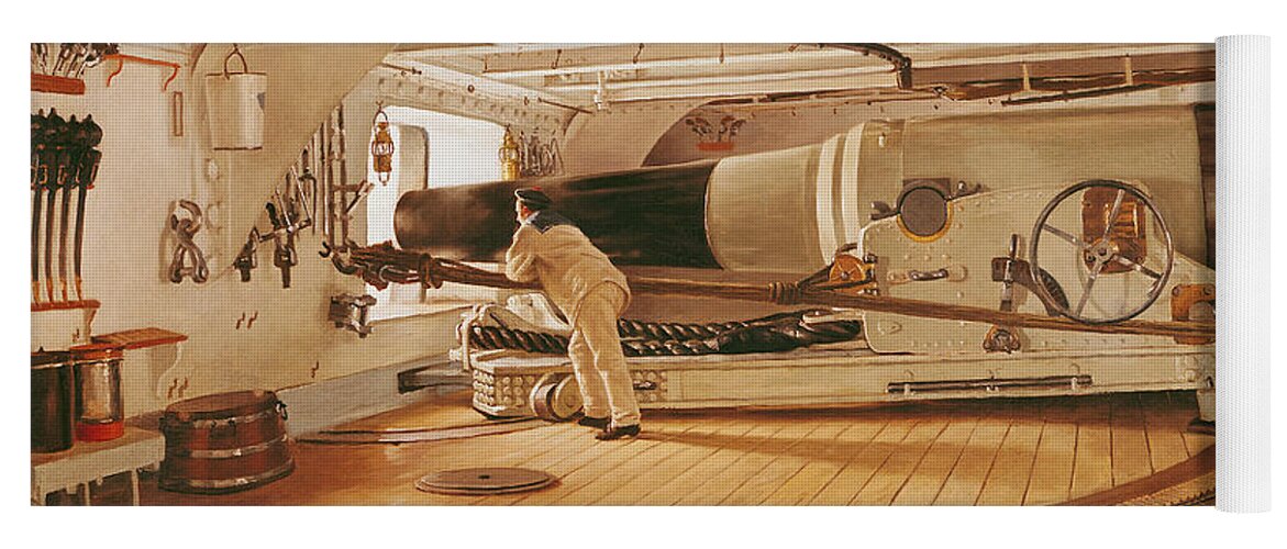 Twenty-seven Yoga Mat featuring the painting Twenty-Seven Pound Cannon on a Battleship by Gustave Bourgain