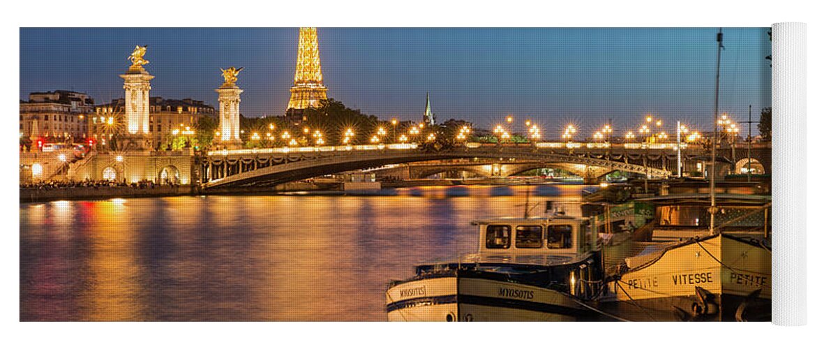 Paris Yoga Mat featuring the photograph Twilight over River Seine by Brian Jannsen