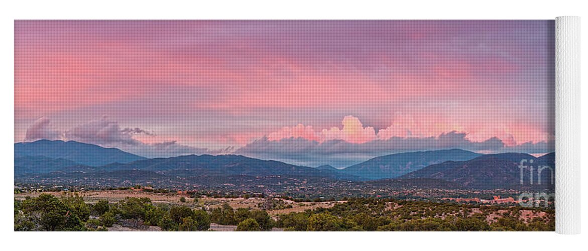 Santa Fe Yoga Mat featuring the photograph Twilight Panorama of Sangre de Cristo Mountains and Santa Fe - New Mexico Land of Enchantment by Silvio Ligutti