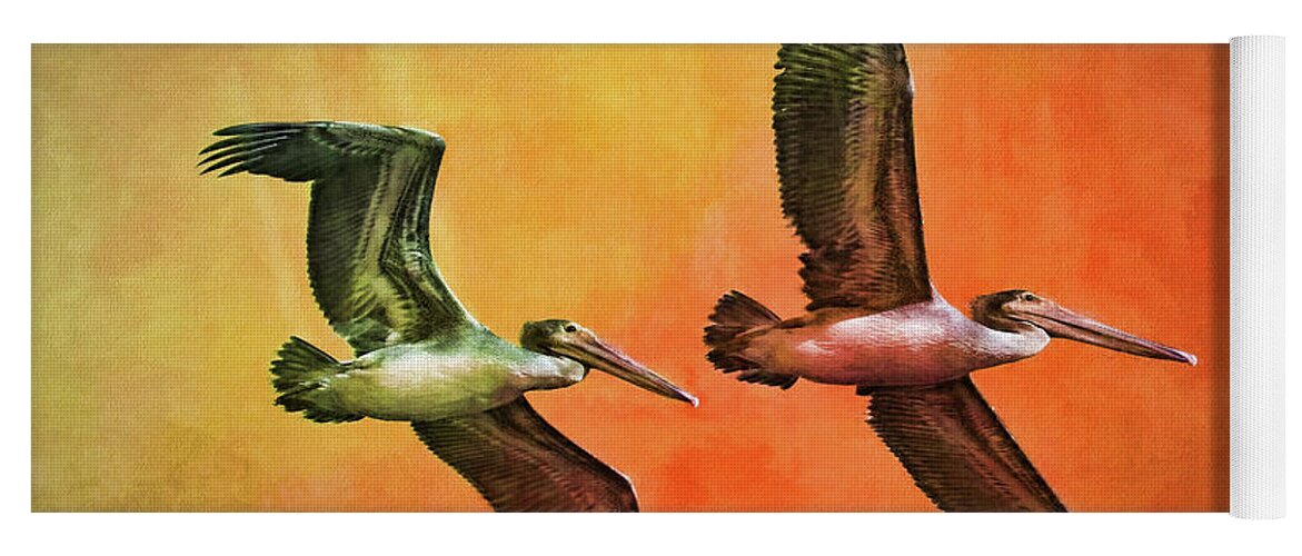 Pelicans Yoga Mat featuring the painting Twin Flight by Deborah Benoit