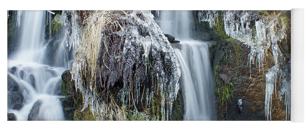 Winter Yoga Mat featuring the photograph Twin Winter Waterfalls by David Birchall