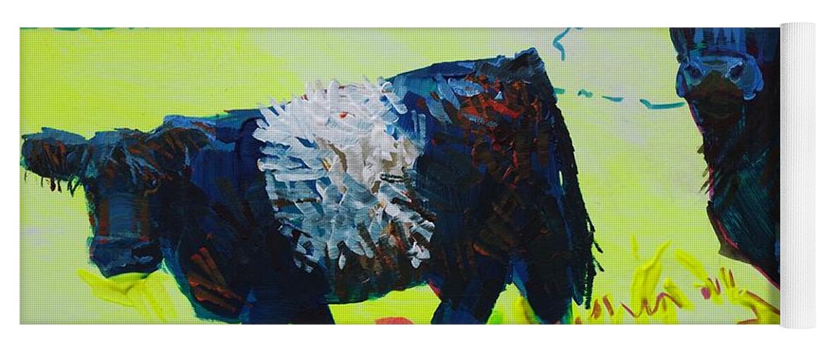 Belted Galloway Cows Yoga Mat featuring the painting Two Belted Galloway Cows Looking At You by Mike Jory