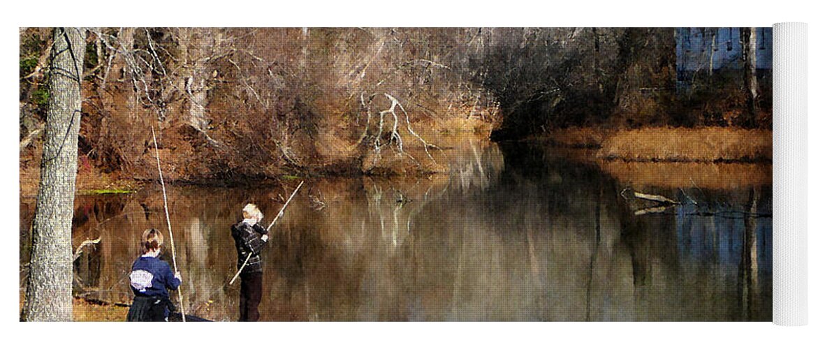 Nature Yoga Mat featuring the photograph Two Boys Fishing by Susan Savad