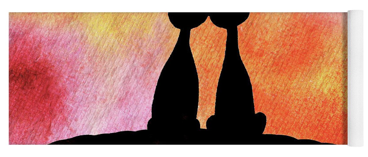 Cat Yoga Mat featuring the painting Two Cats And Sunset Silhouette by Irina Sztukowski