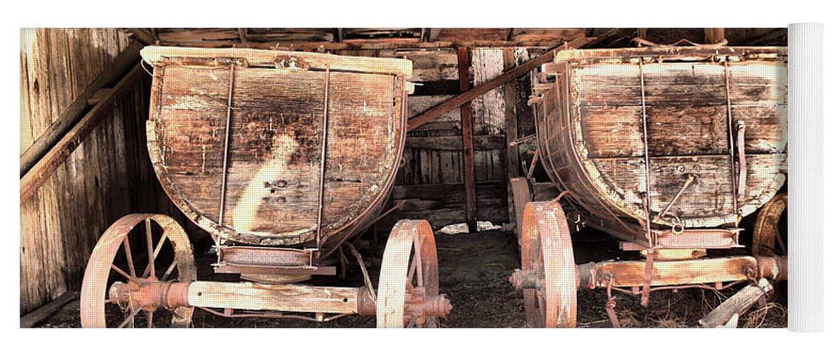 Old Yoga Mat featuring the photograph Two old wagons by Jeff Swan