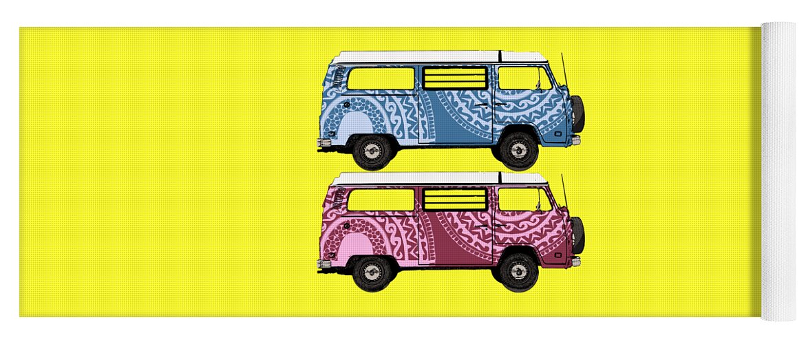 Two Yoga Mat featuring the digital art Two VW Vans by Piotr Dulski