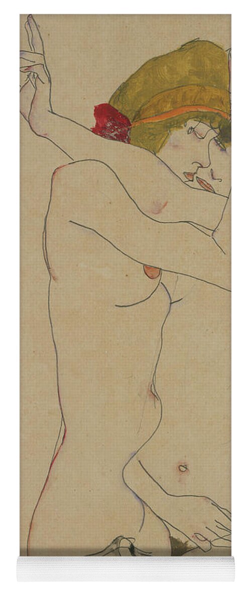 Egon Yoga Mat featuring the drawing Two Women Embracing, 1913 by Egon Schiele