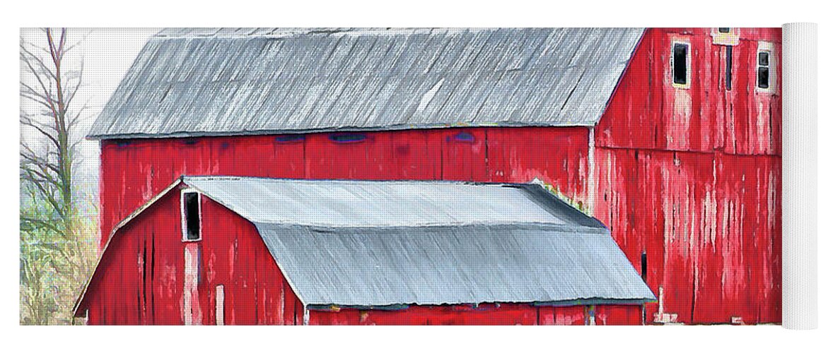 Red Barn Yoga Mat featuring the digital art Twofer by Leslie Montgomery